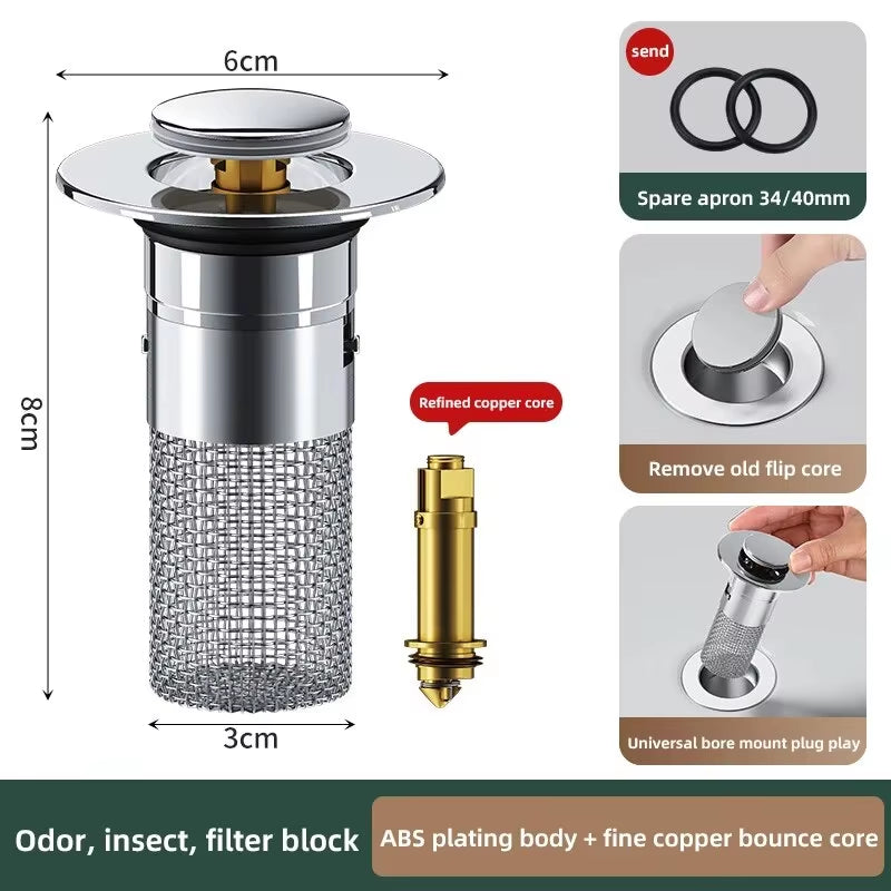 Universal Washbasin Leak Plug – Stainless Steel Bouncing Core Drain