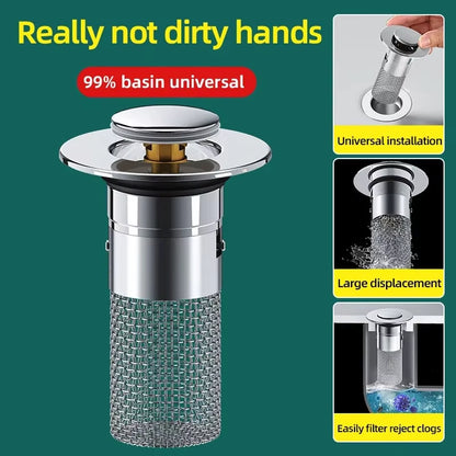 Universal Washbasin Leak Plug – Stainless Steel Bouncing Core Drain