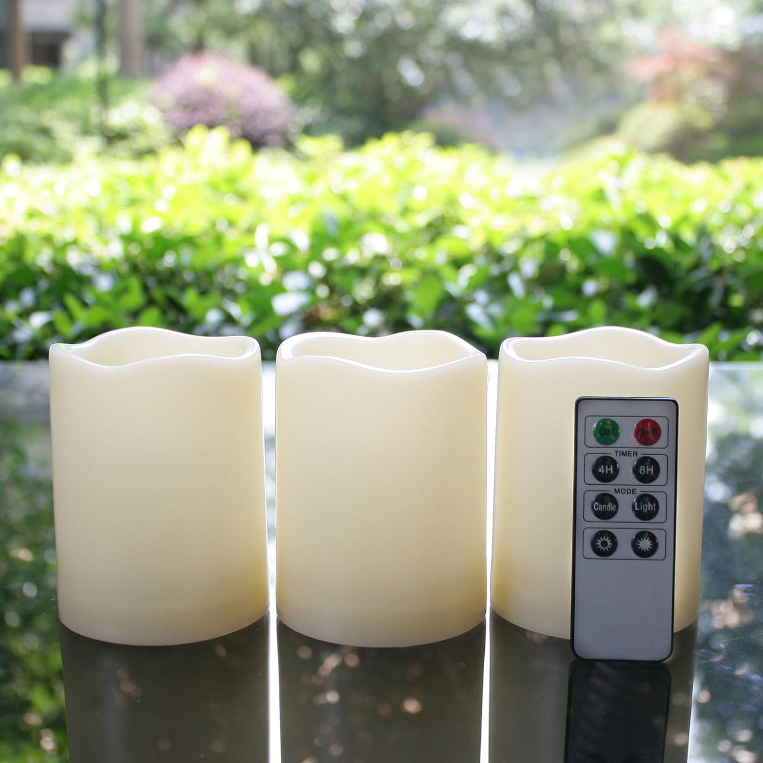 Premium Outdoor Waterproof Flameless LED Pillar Candles (3-Pack with Remote)