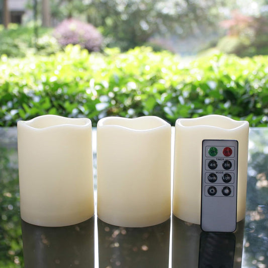 Premium Outdoor Waterproof Flameless LED Pillar Candles (3-Pack with Remote)