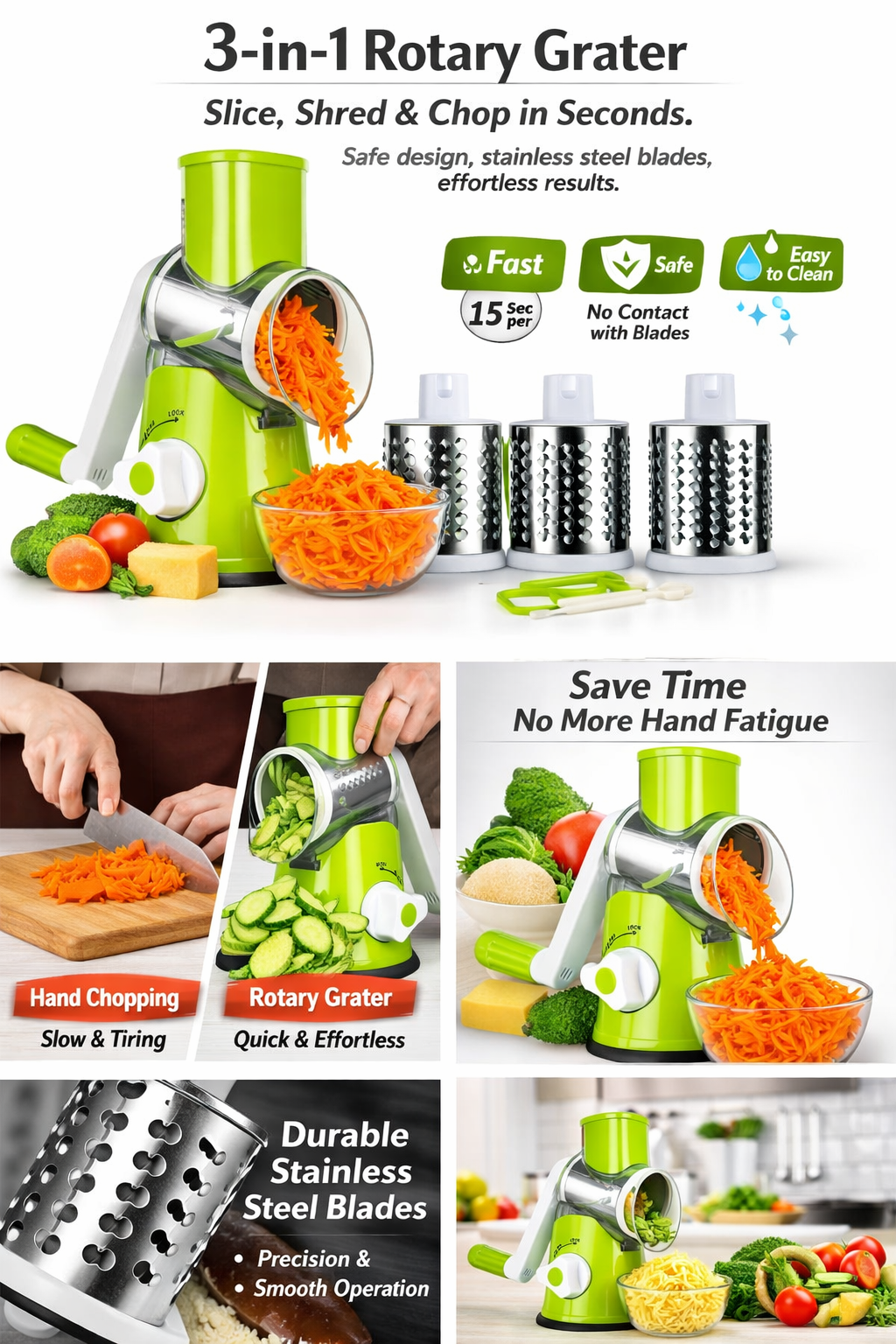 SpinCut™ — 3-in-1 Rapid Kitchen Shredder & Slicer