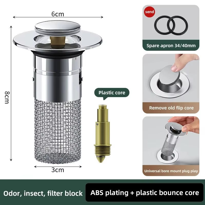 Universal Washbasin Leak Plug – Stainless Steel Bouncing Core Drain