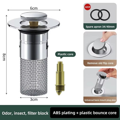 Universal Washbasin Leak Plug – Stainless Steel Bouncing Core Drain